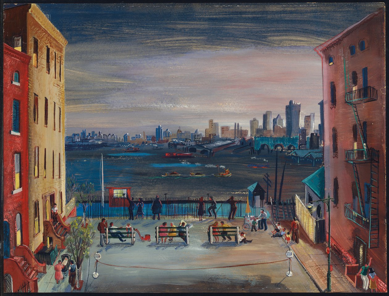Brooklyn Heights, ca 1935 (w/c & gouache på papper) av Boris Dmitrievich Grigoriev
