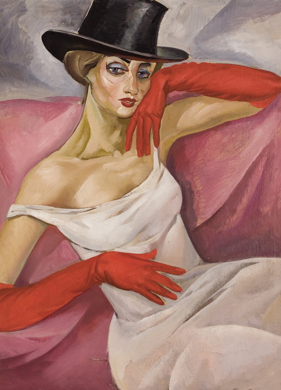 Dam med hög hatt av Boris Dmitrievich Grigoriev