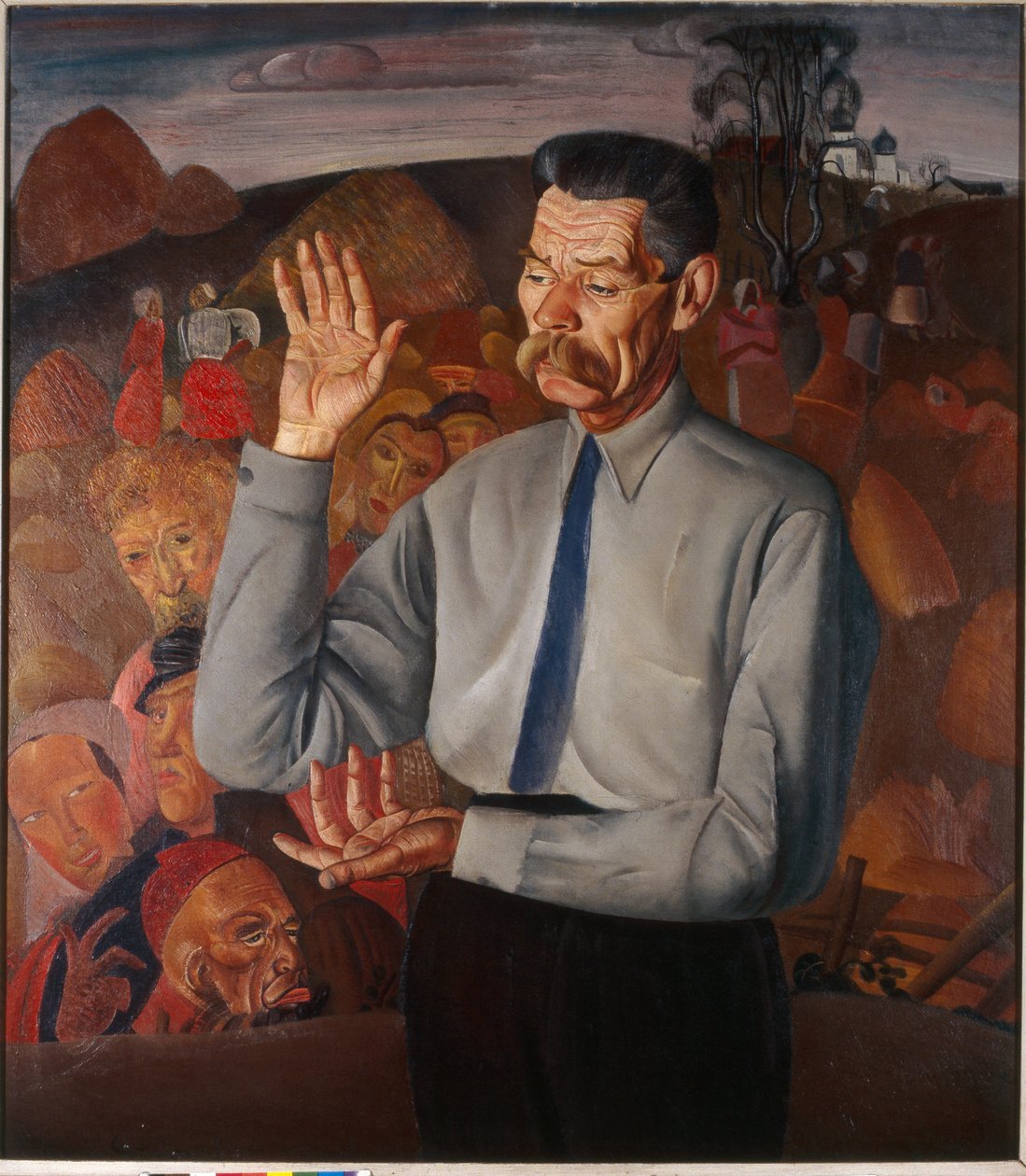 Porträtt av författaren Maxim Gorky (1868-1939) - Målning av Boris Dmitryevich Grigoriev (1886-1939), olja på duk av Boris Dmitrievich Grigoriev