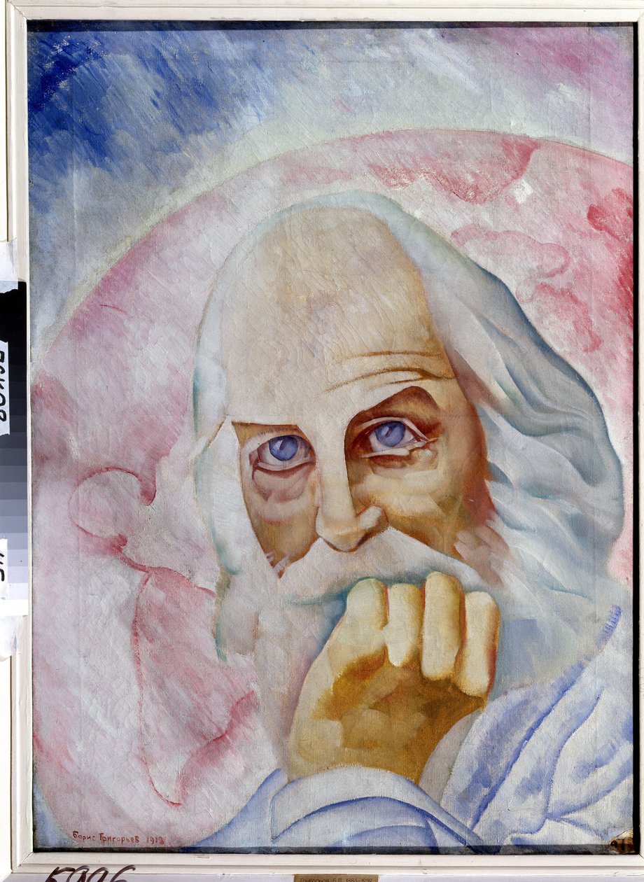 Porträtt av den amerikanske författaren Walt Whitman (1819-1892) (Porträtt av den amerikanske författaren W. Whitman). Målning av Boris Dmitryevich Grigoriev (1886-1939), olja på duk av Boris Dmitrievich Grigoriev