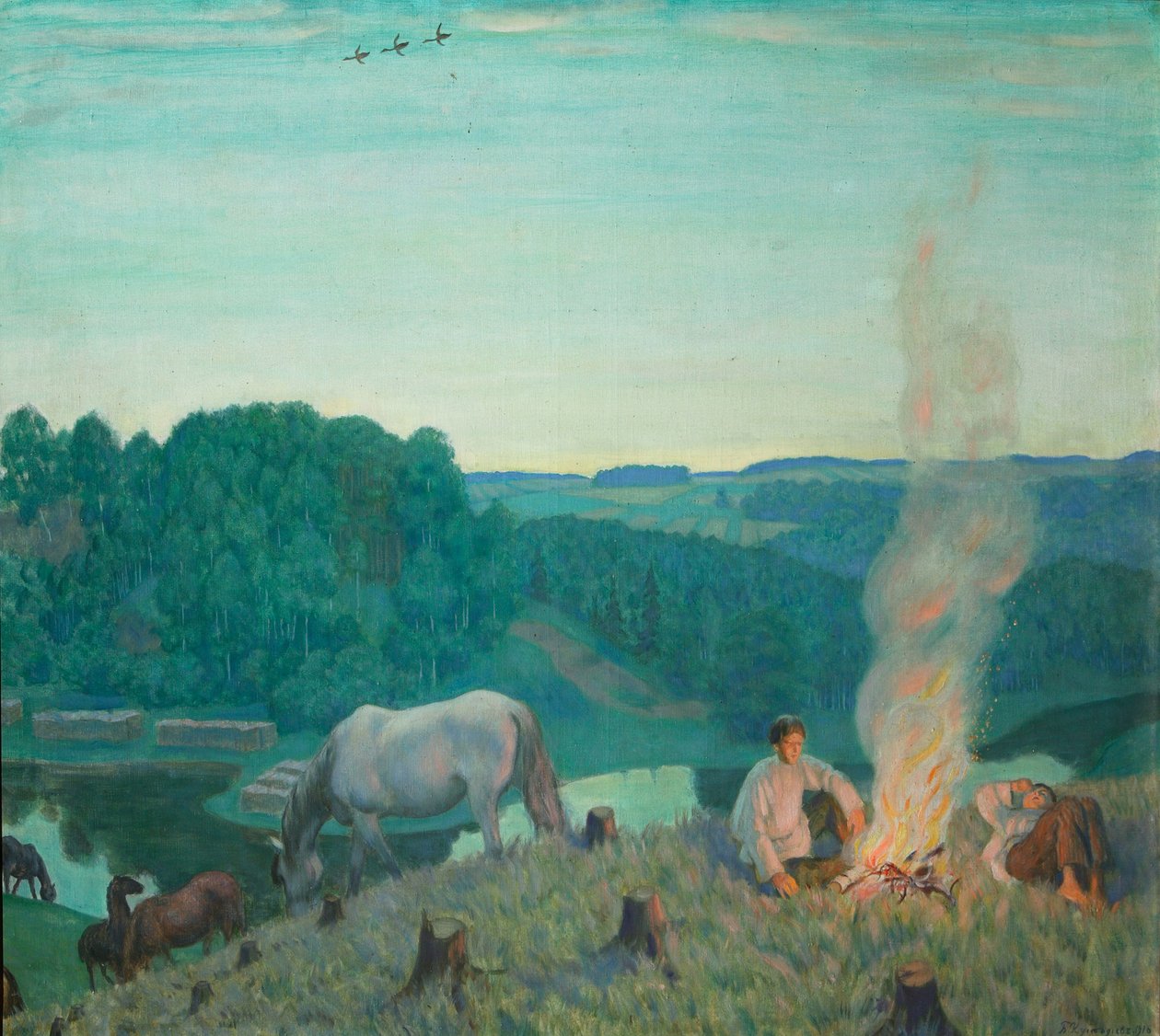 Lägereld, 1916 av Boris Mikhailovich Kustodiev