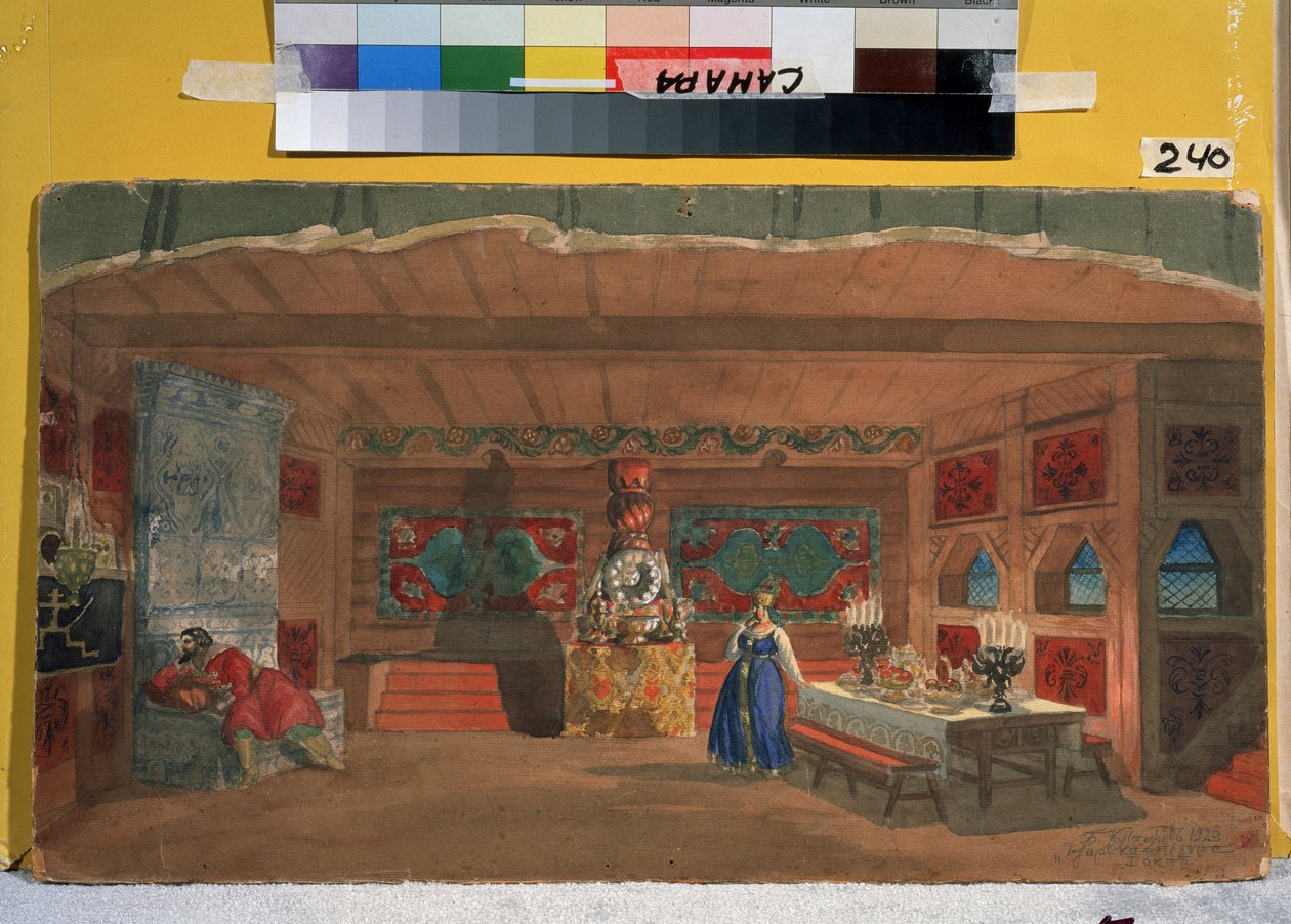 Förberedelseuppsättning för operan Tsarens brud av N. Rimsky Korsakov (Rimsky-Korsakov) (1844-1908). Verk av Boris Michaylovich Kustodiev (Koustodiev) av Boris Mikhailovich Kustodiev