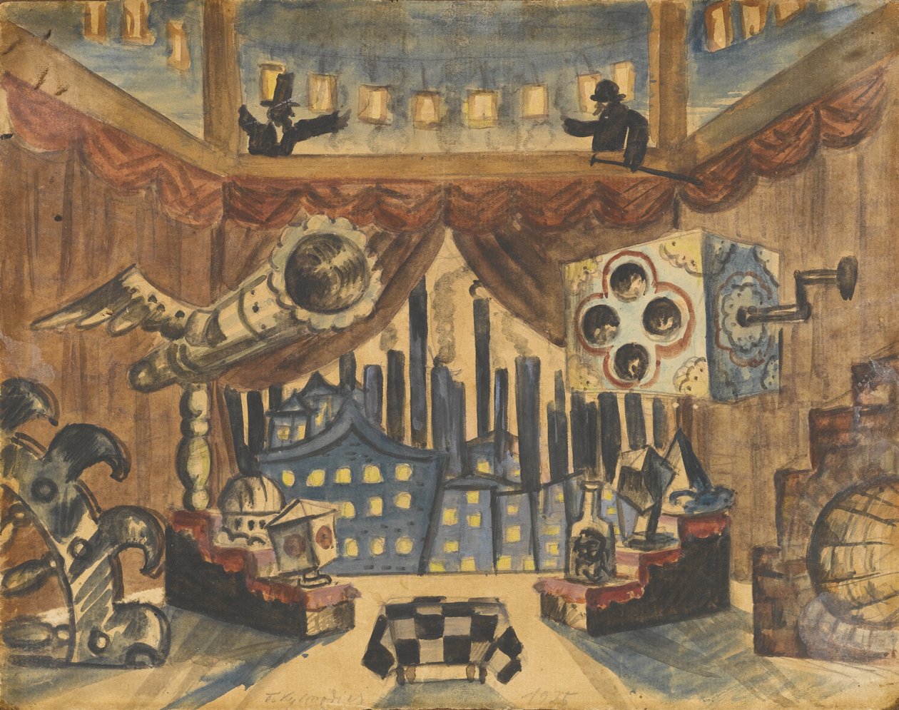England. Scenografi för teaterpjäsen Loppan av E. Zamyatin av Boris Mikhailovich Kustodiev