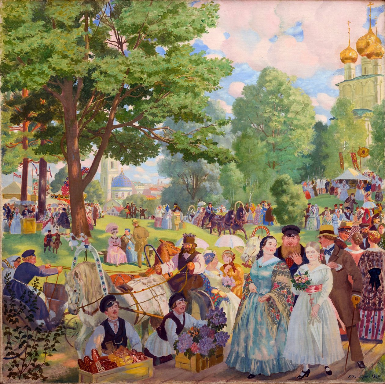 Fete de la Sainte Trinite - Högtid för den heliga treenigheten par Kustodiev, Boris Michaylovich (1878-1927). Olja på duk av Boris Mikhailovich Kustodiev