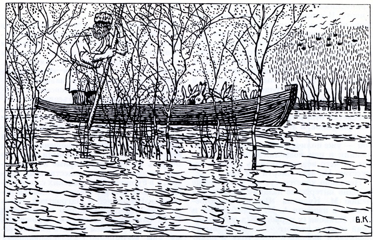 Illustration till dikten Farfar Mazay och hararna av N. Nekrasov, 1910 av Boris Mikhailovich Kustodiev