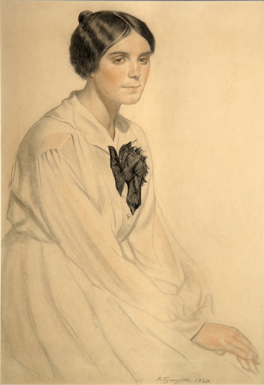 Porträtt av Xenia Nikolaevna Semyonova Skalova, 1920 av Boris Mikhailovich Kustodiev