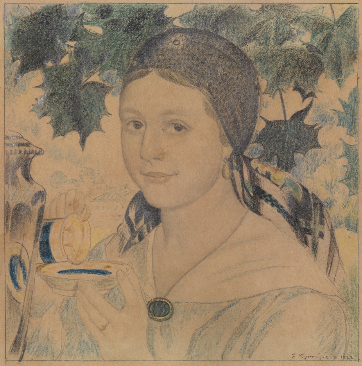 Porträtt av Maria Sjostakovitj, 1922 av Boris Mikhailovich Kustodiev