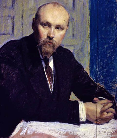 Porträtt av Nikolaj Rerich (1874-1947) 1913 (pastell på kartong) av Boris Mikhailovich Kustodiev
