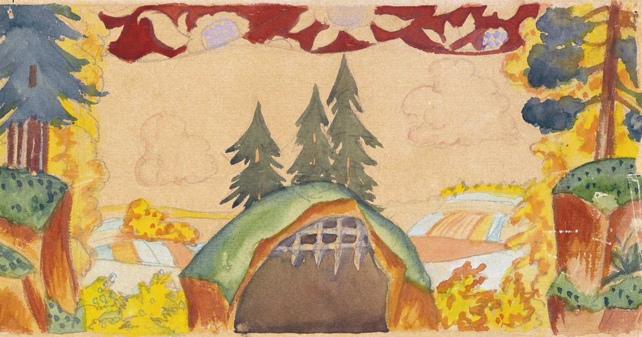 Scenografi för operan The Golden Cockerel av N. Rimsky-Korsakov, 1927 av Boris Mikhailovich Kustodiev