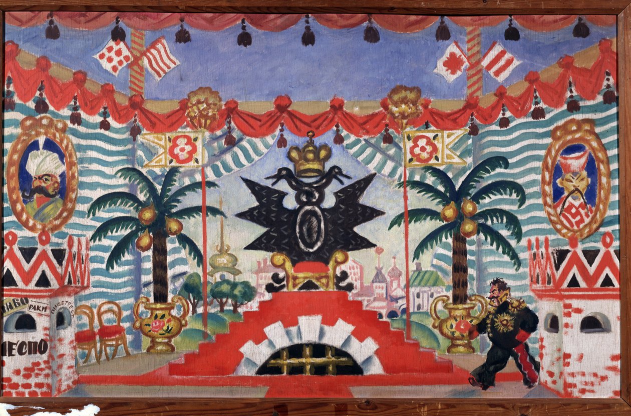 Scenografi för teaterpjäsen Loppan av E. Zamyatin, 1925-1926 av Boris Mikhailovich Kustodiev