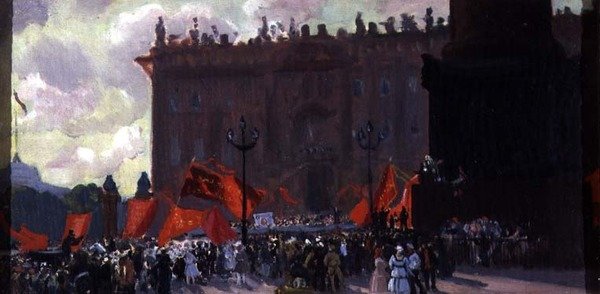 Studie för firandet av invigningen av Kominterns andra kongress på Uritsky-torget i Petrograd den 19 juli 1920, 1921 (se 91240) av Boris Mikhailovich Kustodiev