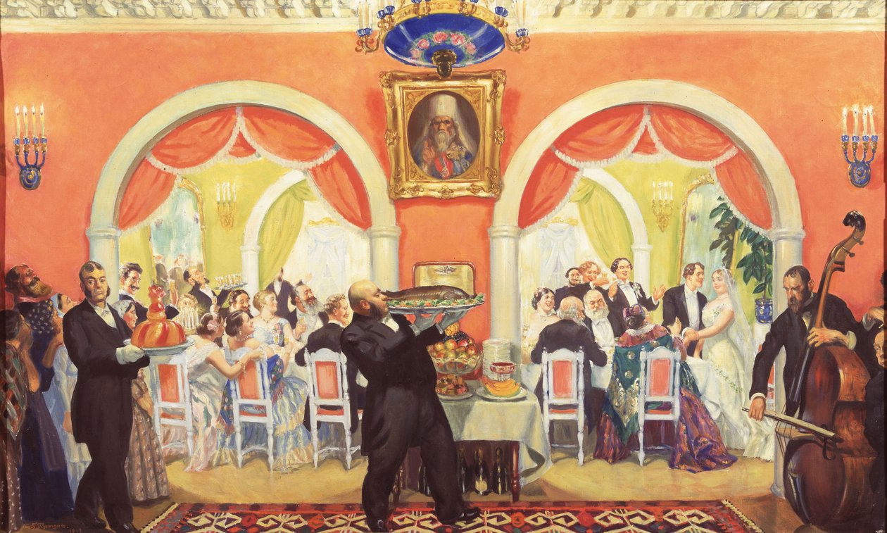 Bröllopsfesten, 1917 av Boris Mikhailovich Kustodiev