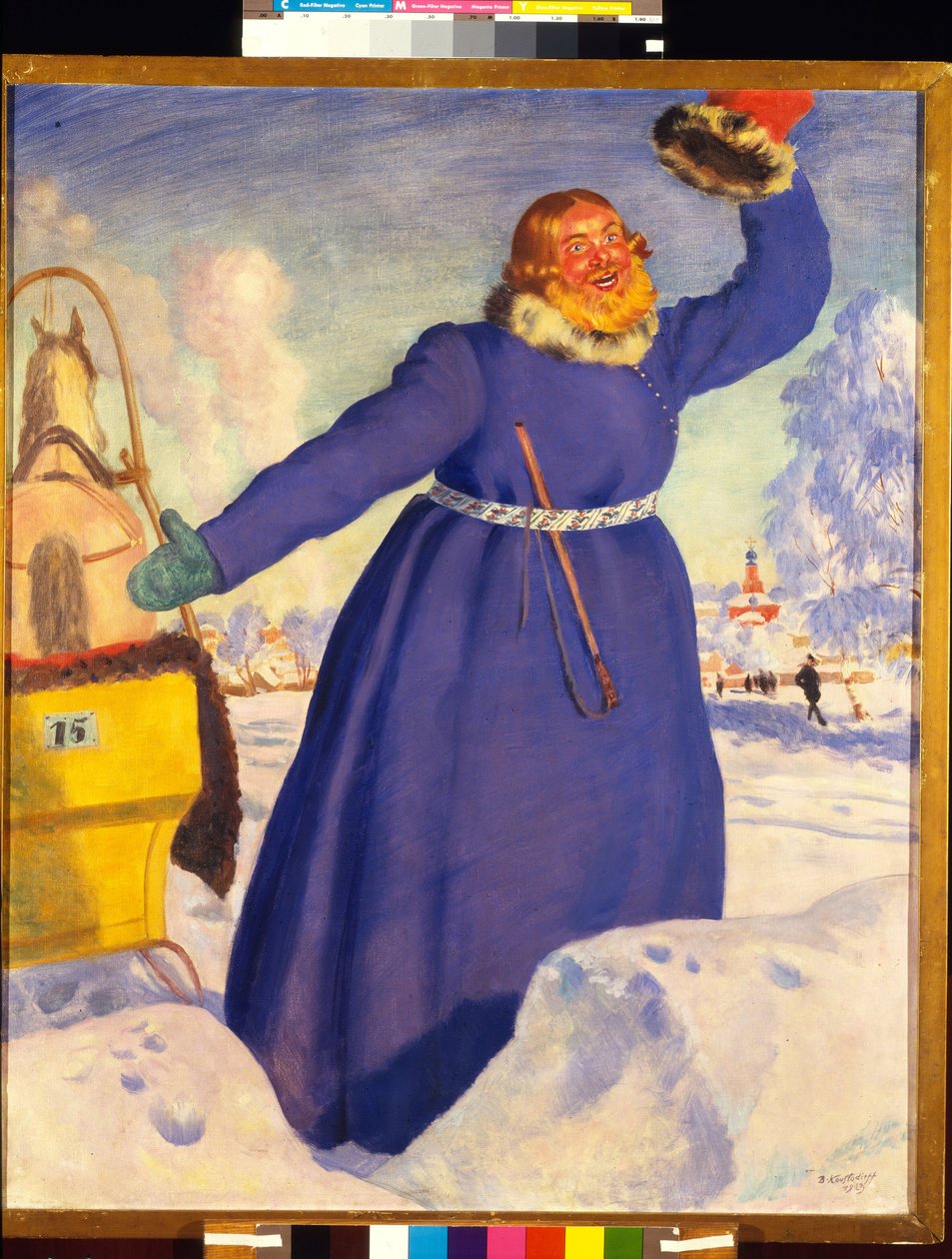 En hänsynslös kusk. Verk av Boris Michaylovich Kustodiev (Koustodiev) (1878-1927), akvarell på papper av Boris Mikhailovich Kustodiev