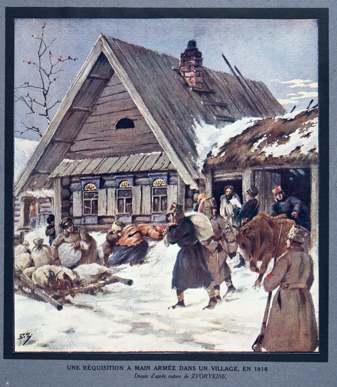 Försvarsmakten rekvirerar förnödenheter i en by av Boris Vasilievich Zvorykin