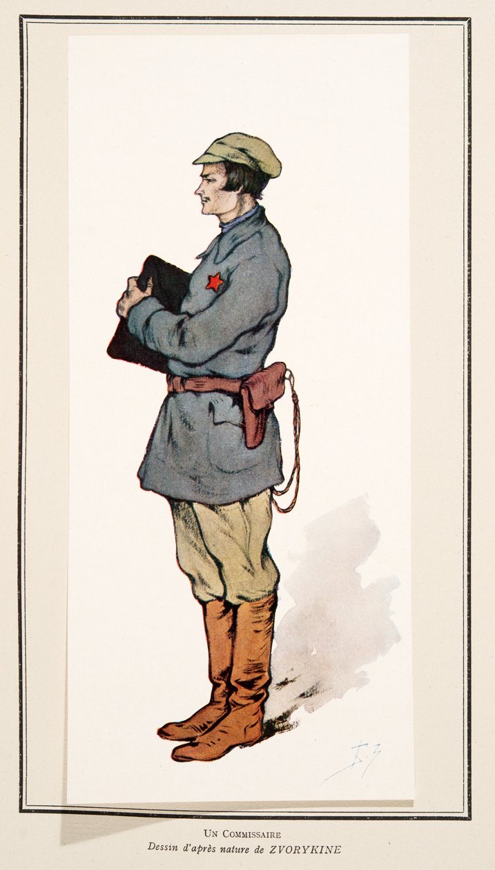 Kommissarie från History of the Soviets, pub. 1922 (färg litho) av Boris Vasilievich Zvorykin