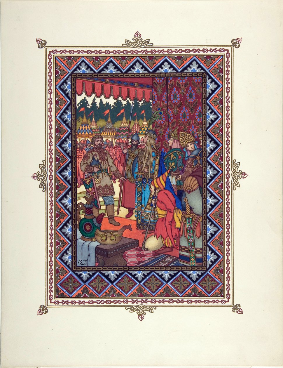 Illustration till sagan Marya Morevna (Maria des mers) av Zvorykin, Boris Vasilievich (1872-efter 1935), ca. 1925 - Färglitografi, 27,3x20,5 - Privat samling av Boris Vasilievich Zvorykin