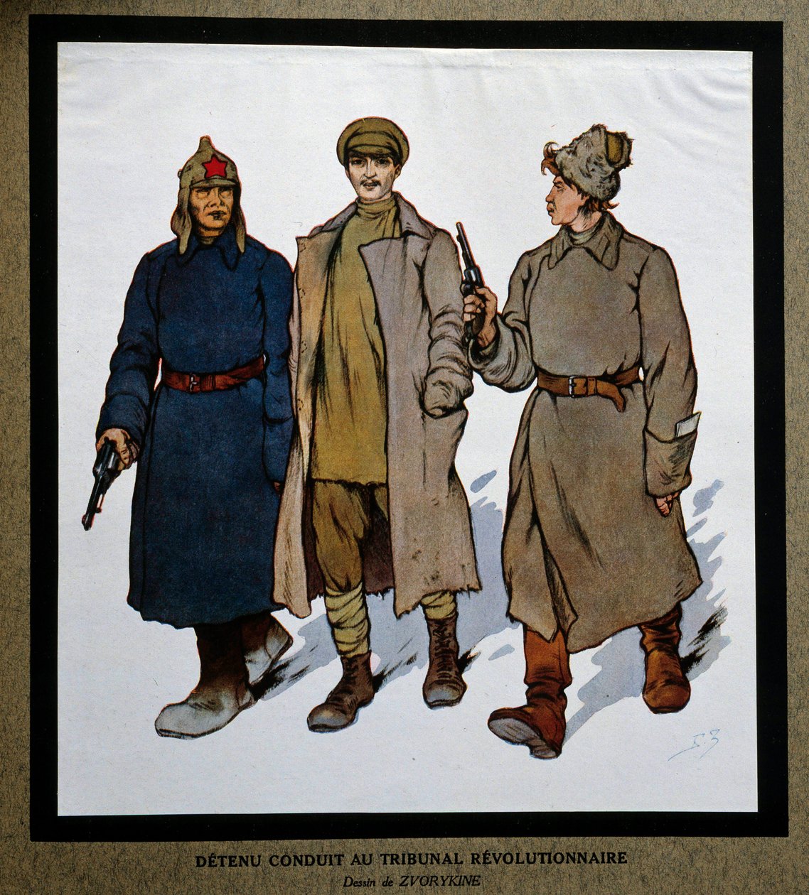 Ryssland efter revolutionen 1917: "En avspärrning förd till revolutionstribunalen". Teckning av Boris Zvorykin (1872-1935). Institutet för socialhistoria, Montreuil av Boris Vasilievich Zvorykin