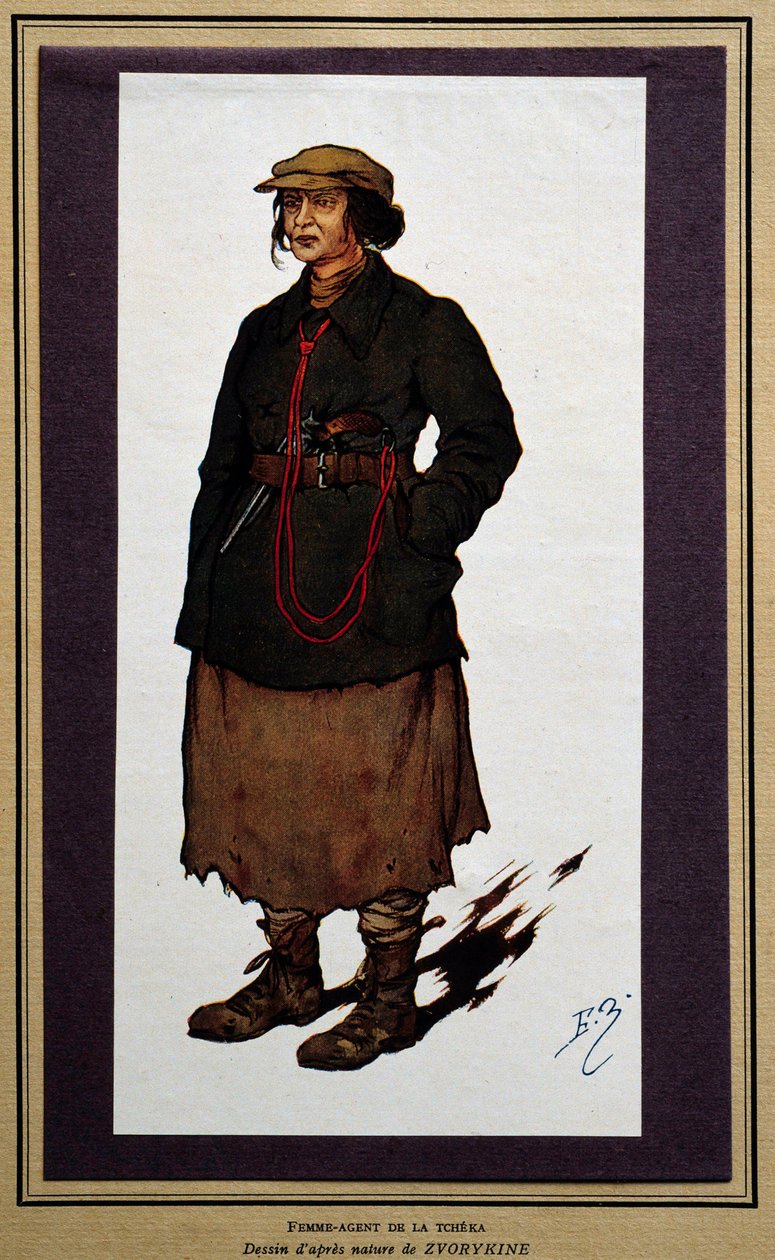 Ryssland: kvinnlig agent för den ryska revolutionära cheka. Teckning av Boris Zvorykine (1872-1935) av Boris Vasilievich Zvorykin
