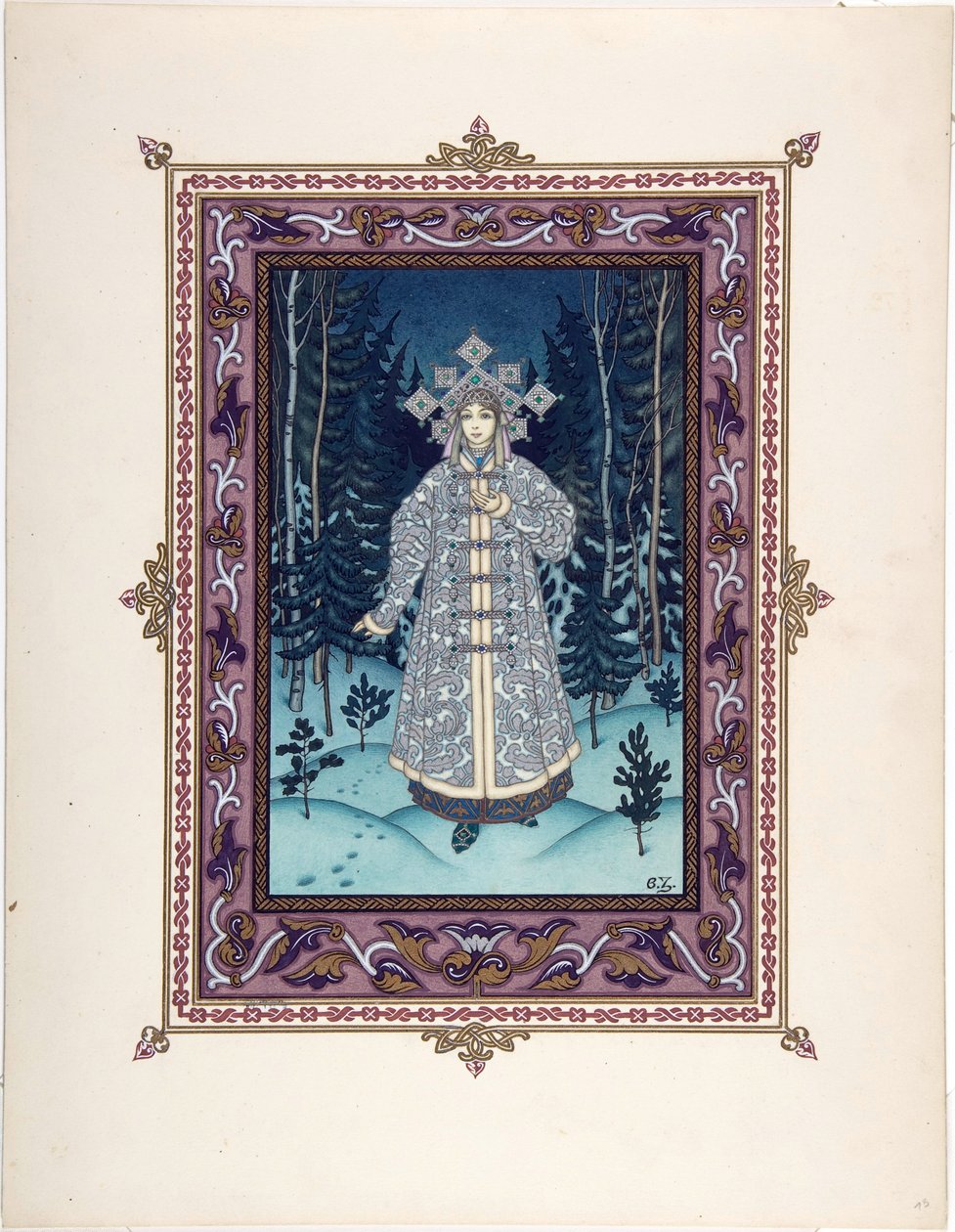 Snegourotchka ( ou Snegourka, la Fille de neige) - Illustration till sagan Snegurochka par Zvorykin, Boris Vasilievich (1872-efter 1935), ca. 1925 - Färglitografi, 27,3x20,5 - Privat samling av Boris Vasilievich Zvorykin