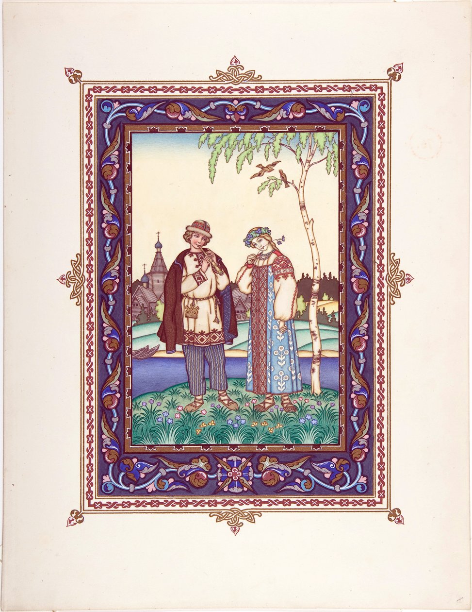 Snegourotchka ( ou Snegourka, la Fille de neige) - Illustration till sagan Snegurochka par Zvorykin, Boris Vasilievich (1872-efter 1935), ca. 1925 - Färglitografi, 27,3x20,5 - Privat samling av Boris Vasilievich Zvorykin