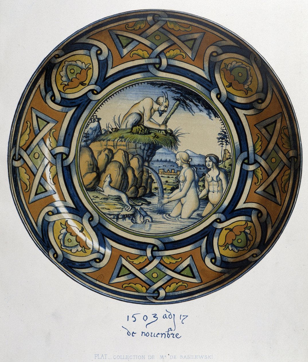 Actéon överraskande Artemis (diane) au bain - i "" Samling av italienska fajanser från XV, XVI och XVIII-talen", designad av C. Delange och C. Borneman, red. Delange, Paris av Bornemann Bornemann