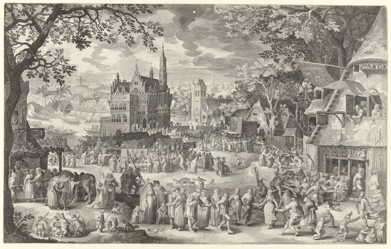 Bondemässa framför byns torg The Boer cermis (titel på objekt) av Boëtius Adamsz. Bolswert