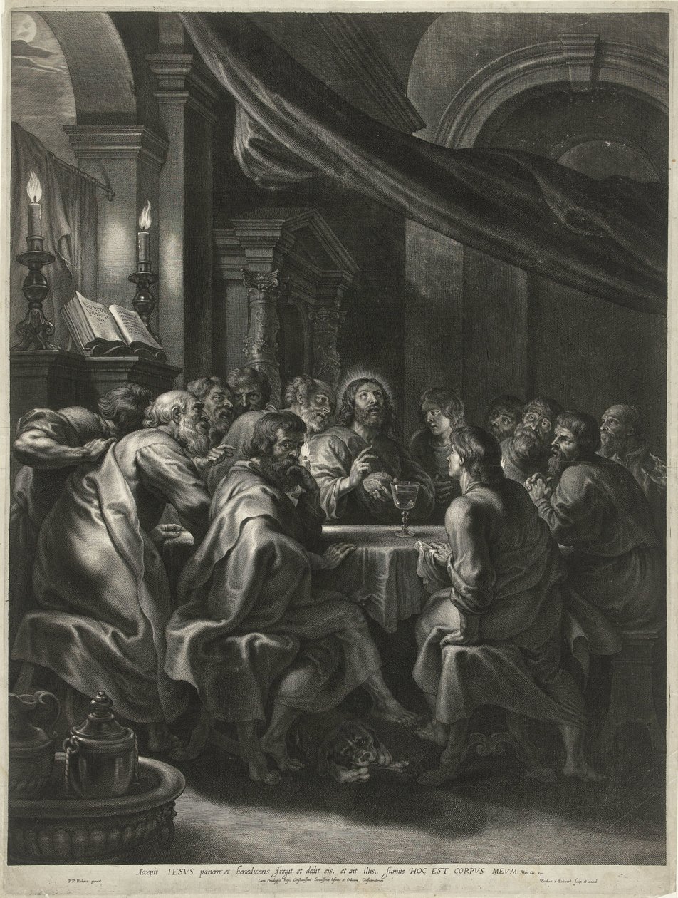 Kristus och apostlarna vid den sista måltiden av Boëtius Adamsz. Bolswert