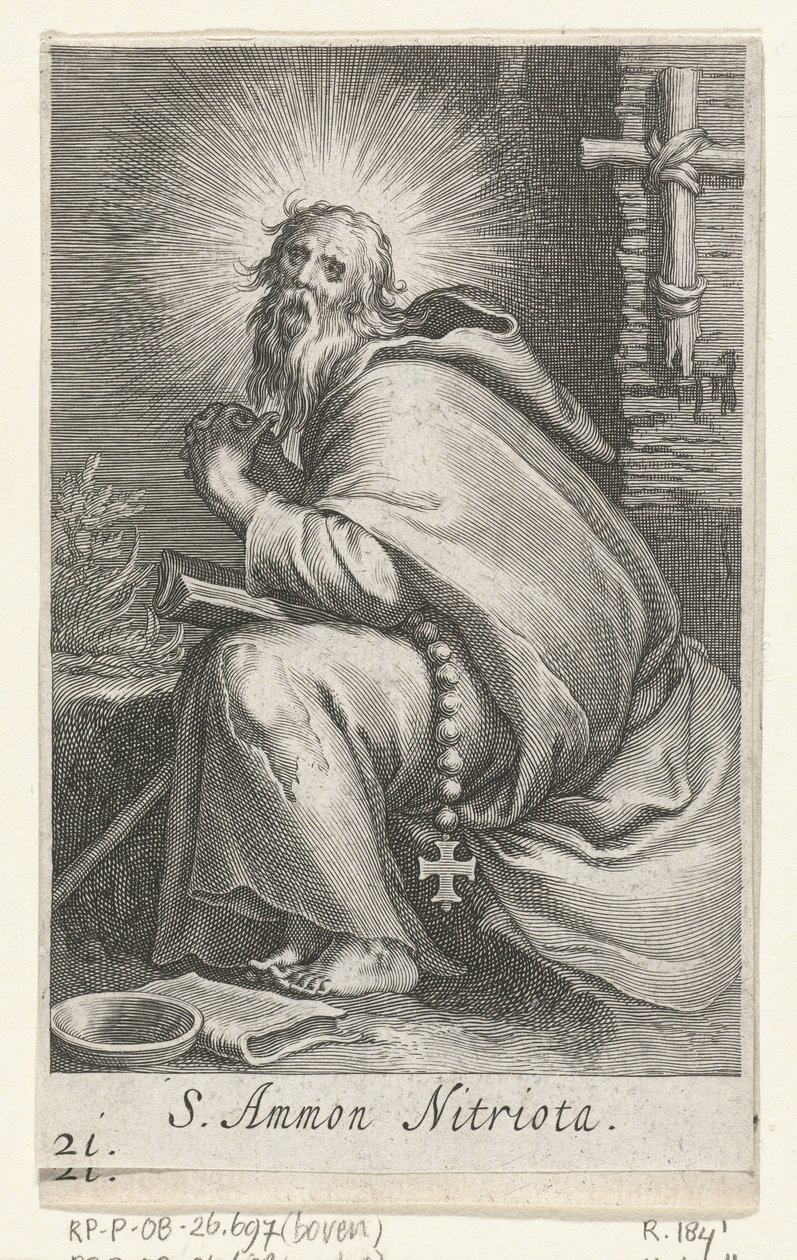 Sankt Ammonius den store som eremit S. Ammon Nitriota (titel på objekt) Eremiter (serietitel) Sacra eremvs ascetarvm (serietitel) av Boëtius Adamsz. Bolswert
