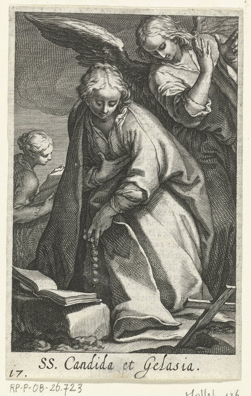 Saint Candida och Saint Gelasia som eremiter med ängel SS. Candida et Gelasia (titel på objekt) Eremitinnor (serietitel) Sacra Eremus Ascetriarum (serietitel) av Boëtius Adamsz. Bolswert