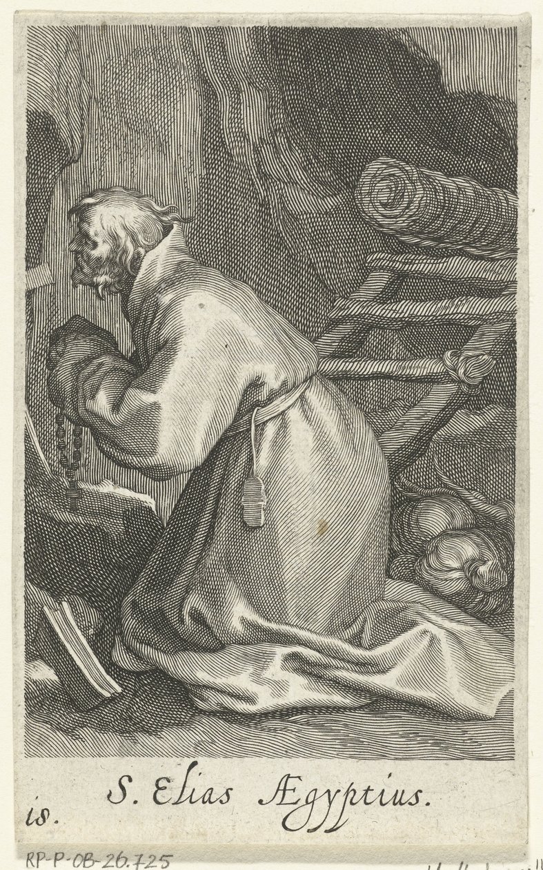 Sankt Elias av Caesarea som eremit S. Elias Aegyptius (titel på objekt) Eremiter (serietitel) Sacra eremvs ascetarvm (serietitel) av Boëtius Adamsz. Bolswert