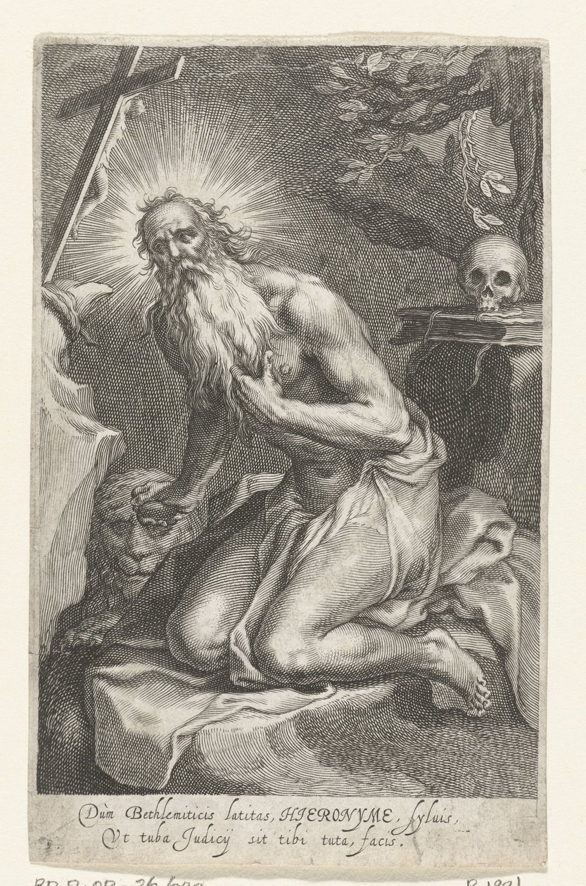 Den helige Hieronymus av Betlehem som eremit Dùm Bethlemiticis latitas (...) tibi tuta facis (titel på objektet) Eremiter (serietitel) Ad sacrum speculum (...) patribus that ales (serietitel) av Boëtius Adamsz. Bolswert