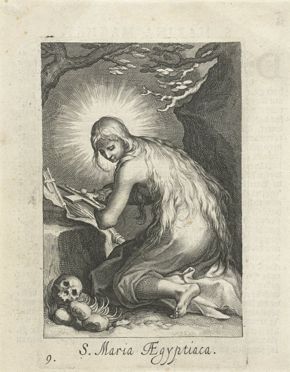 Sankta Maria av Egypten som eremit S. Maria Aegyptiaca (titel på objekt) Eremiter (serietitel) Sacra Eremus Ascetriarum (serietitel) av Boëtius Adamsz. Bolswert
