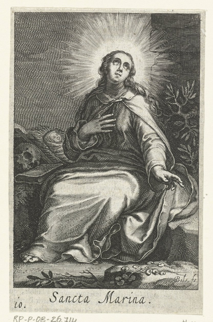 Saint Marina of Alexandria som eremitinna Sancta Marina (titel på objekt) Eremitinnor (serietitel) Sacra Eremus Ascetriarum (serietitel) av Boëtius Adamsz. Bolswert