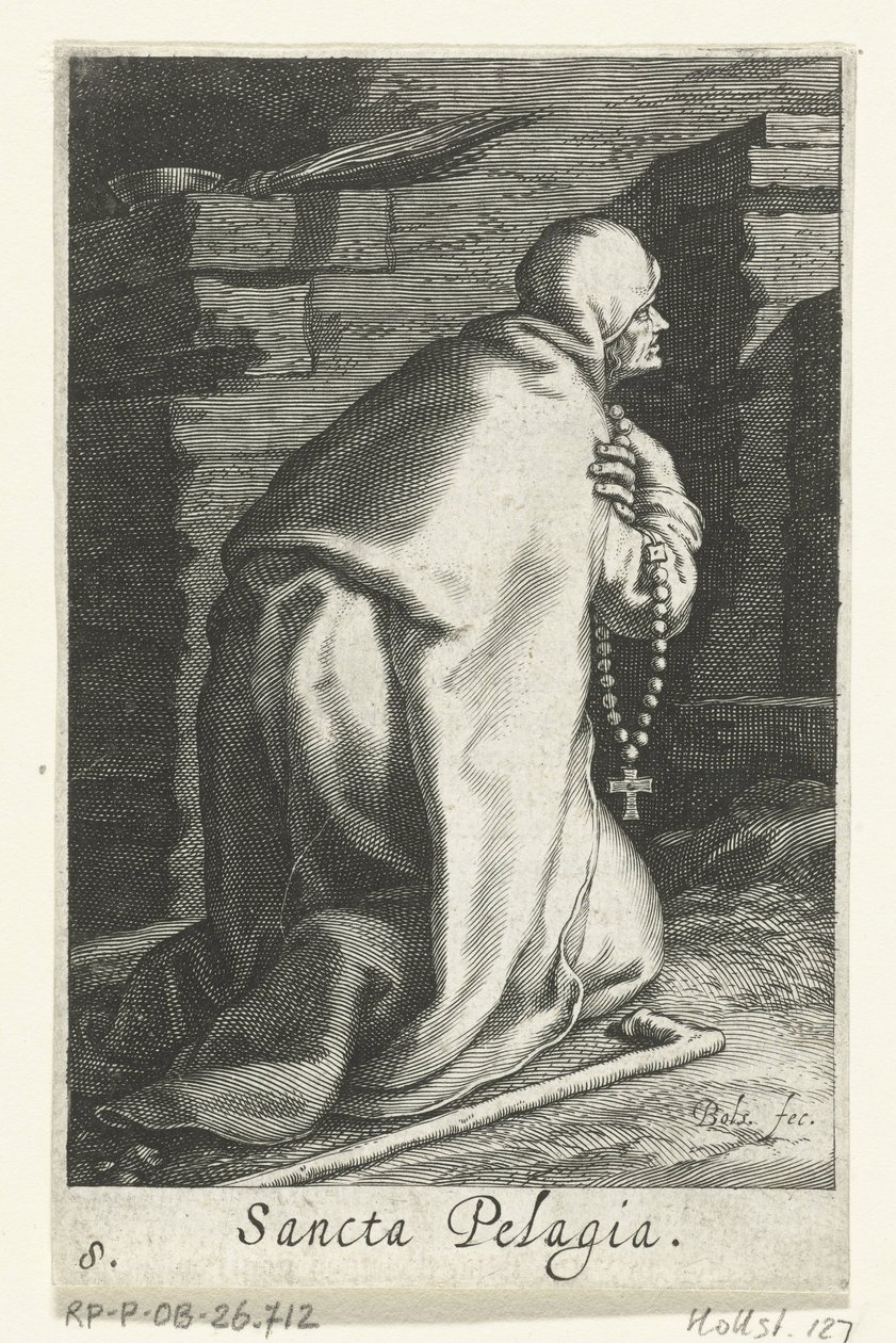 Saint Pelagia av Antiochia som eremitinna Sancta Pelagia (titel på objekt) Eremitinnor (serietitel) Sacra Eremus Ascetriarum (serietitel) av Boëtius Adamsz. Bolswert