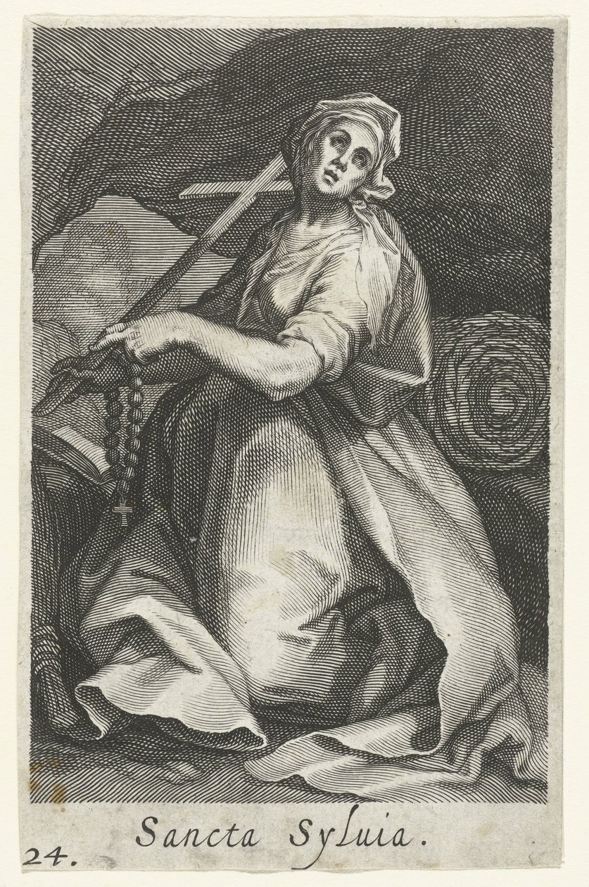 Sankta Silvia av Rom som eremitinna Sancta Syluia (titel på objekt) Eremitinnor (serietitel) Sacra Eremus Ascetriarum (serietitel) av Boëtius Adamsz. Bolswert