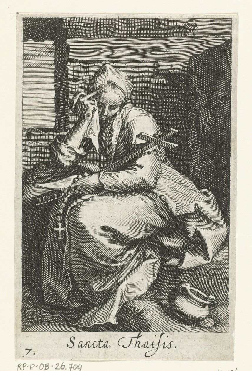 Saint Thaïs av Alexandria som eremitinna Sancta Thaisis (titel på objekt) Eremitinnor (serietitel) Sacra Eremus Ascetriarum (serietitel) av Boëtius Adamsz. Bolswert