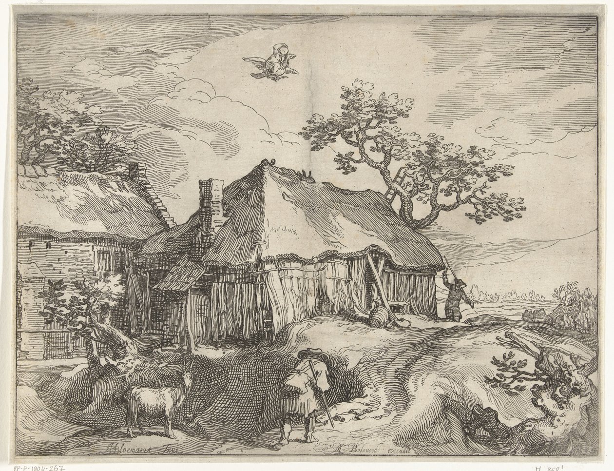 Landskap med gård och rån av Ganymedes Landsbygden ansikten av Boëtius Adamsz. Bolswert