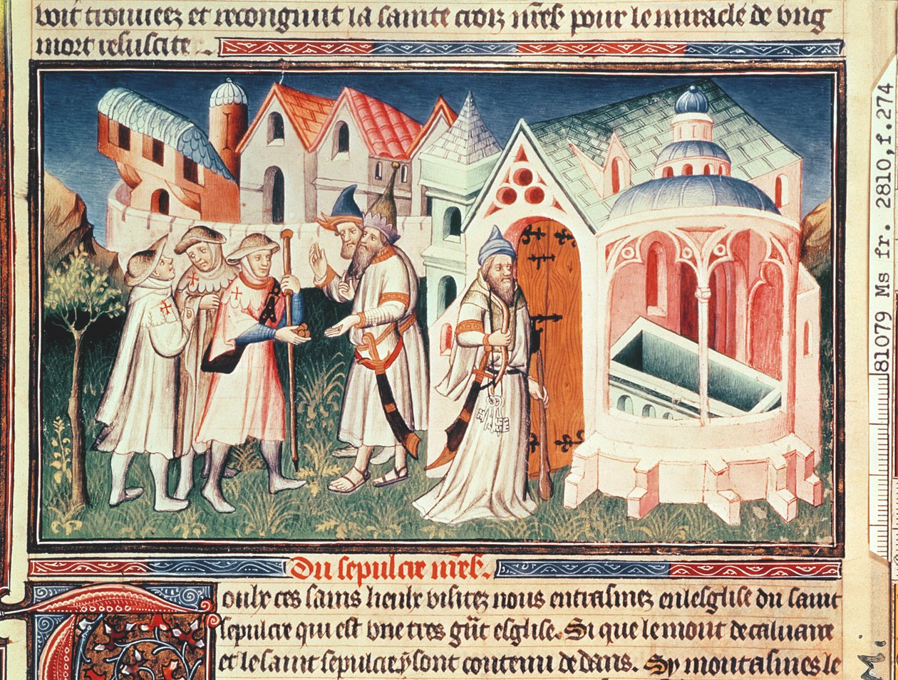 Fr 2810 fol.274, Pilgrimer framför Jerusalems heliga gravs kyrka, från 