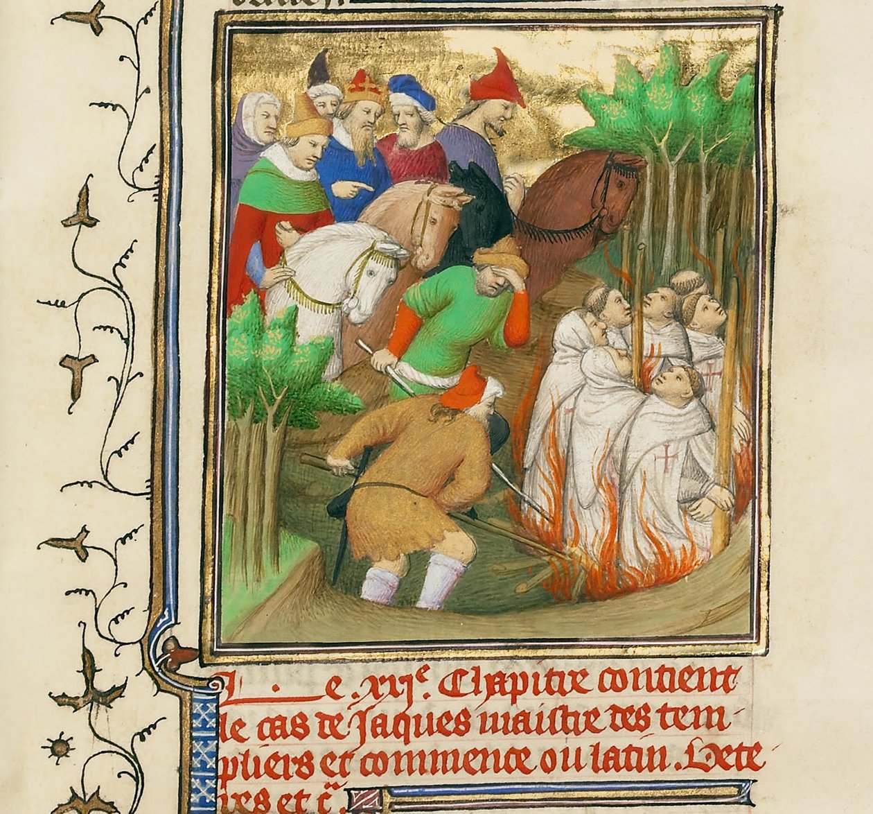 Tempelriddaren brändes i närvaro av Filip den fagre och hans hovmän, ca 1413-1415 av Boucicaut Master,