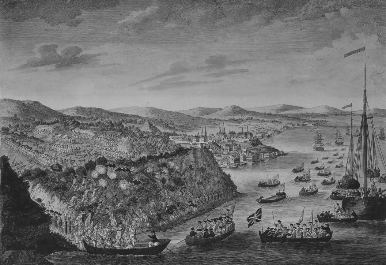 En vy av intagandet av Quebec, 13 september 1759, ca. 1760. av Bowles and Carver