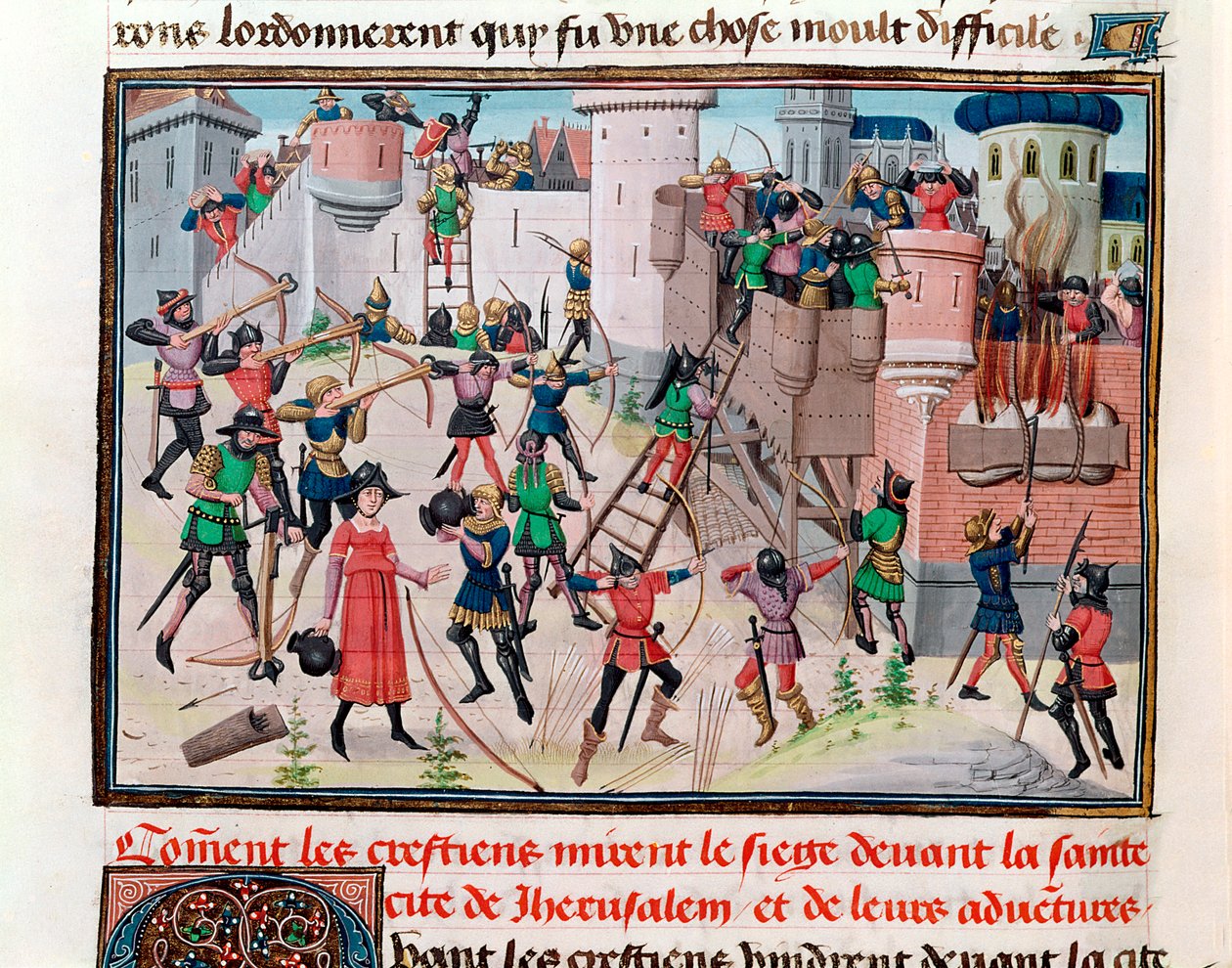 Ms 5089-90 Belägringen av Jerusalem av de kristna under ett av korstågen, från Chroniques des empereurs av David Aubert, 1462 av Brabant School