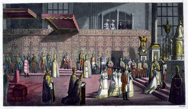 Ungerns primat som kröner drottningen i Collegiate Church, Westprim, Ungern, tavla 5 från 