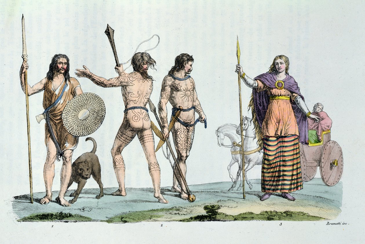 Keltiska människor på Julius Caesars tid, illustration från 