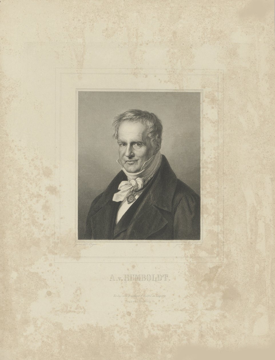 Porträtt av Alexander von Humboldt 1769-1859, ca. 1850. av Breitkopf and Härtel