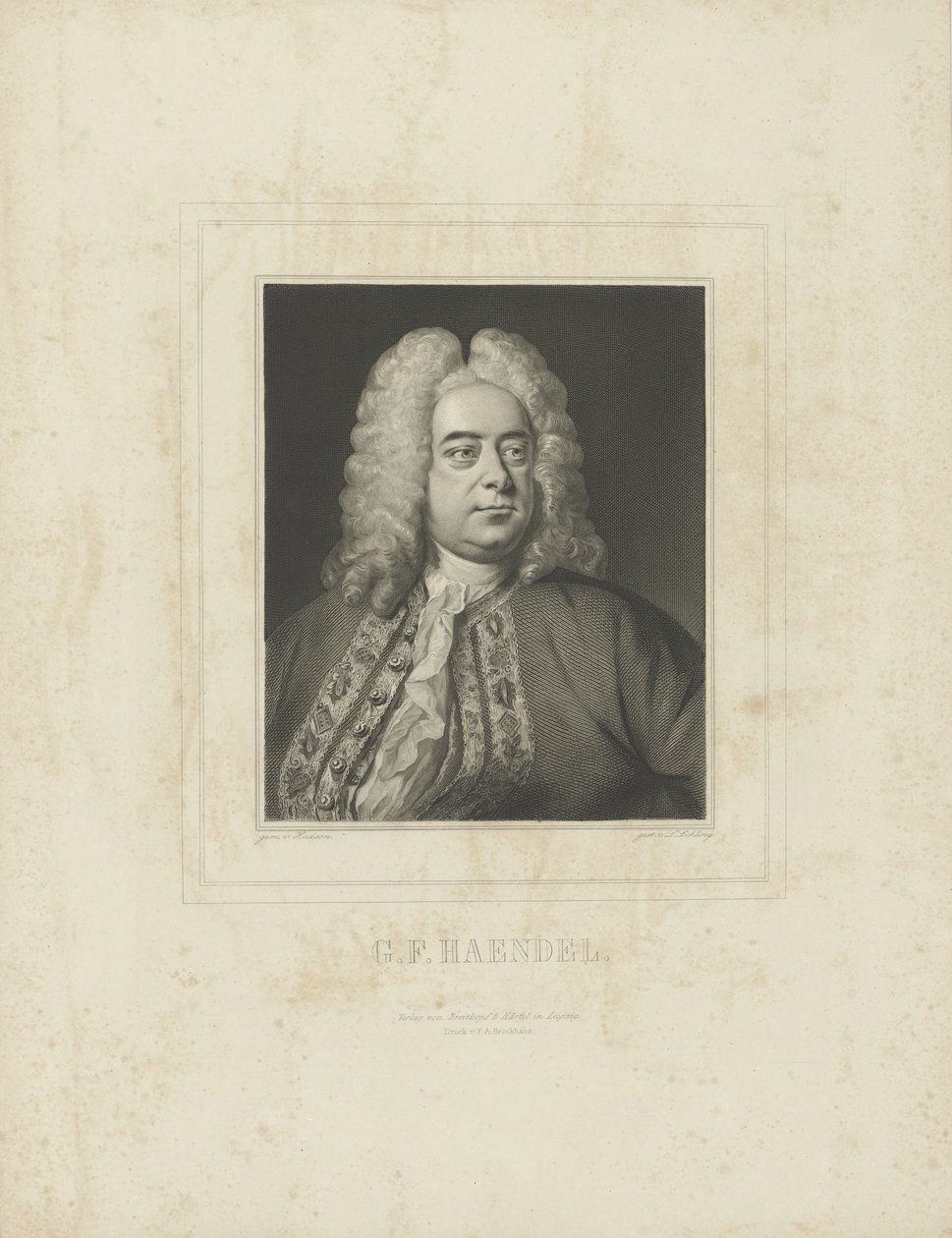 Porträtt av kompositören Georg Friedrich Haendel 1685-1759, ca. 1840. av Breitkopf and Härtel