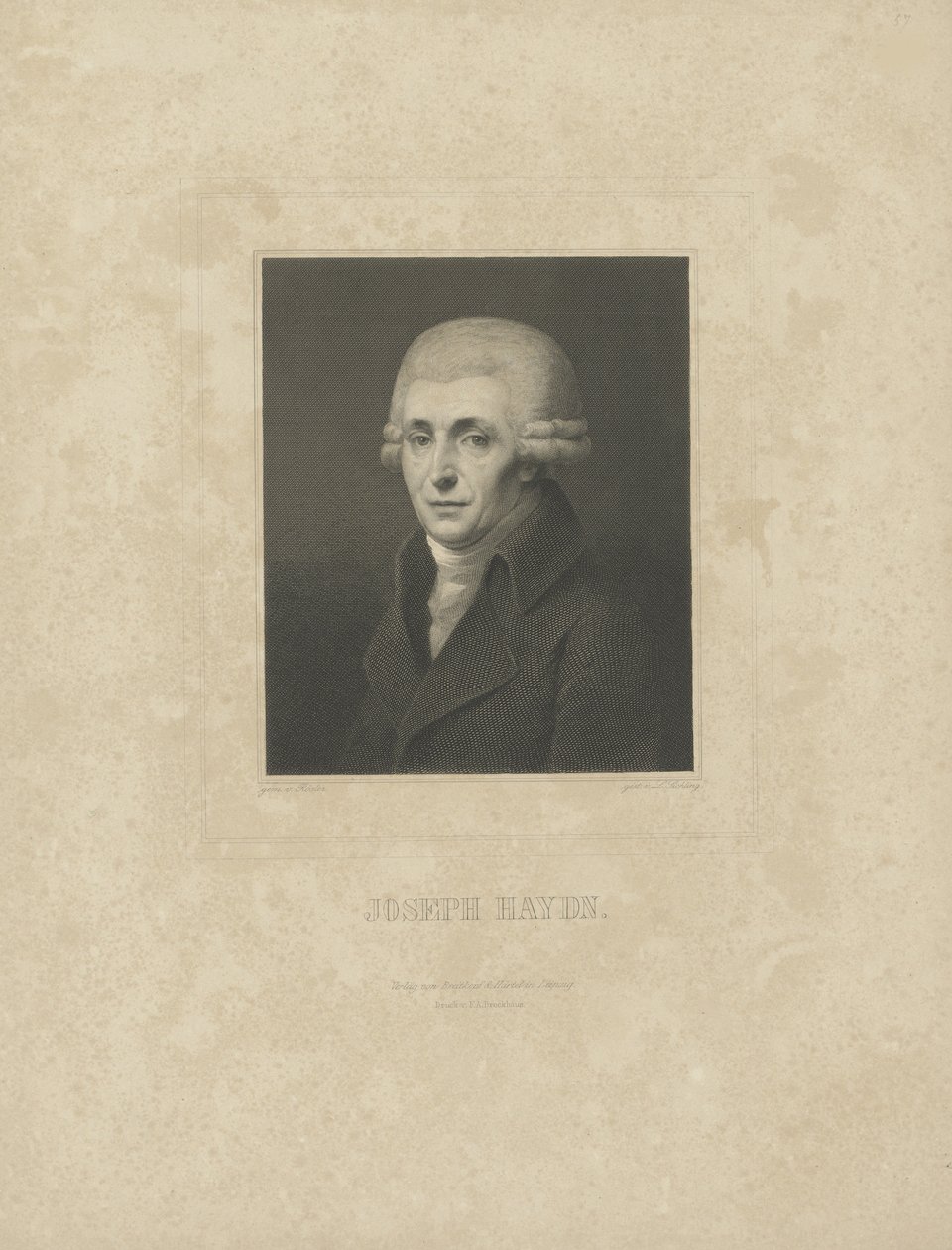 Porträtt av kompositören Joseph Haydn 1732-1809, ca. 1827. av Breitkopf and Härtel
