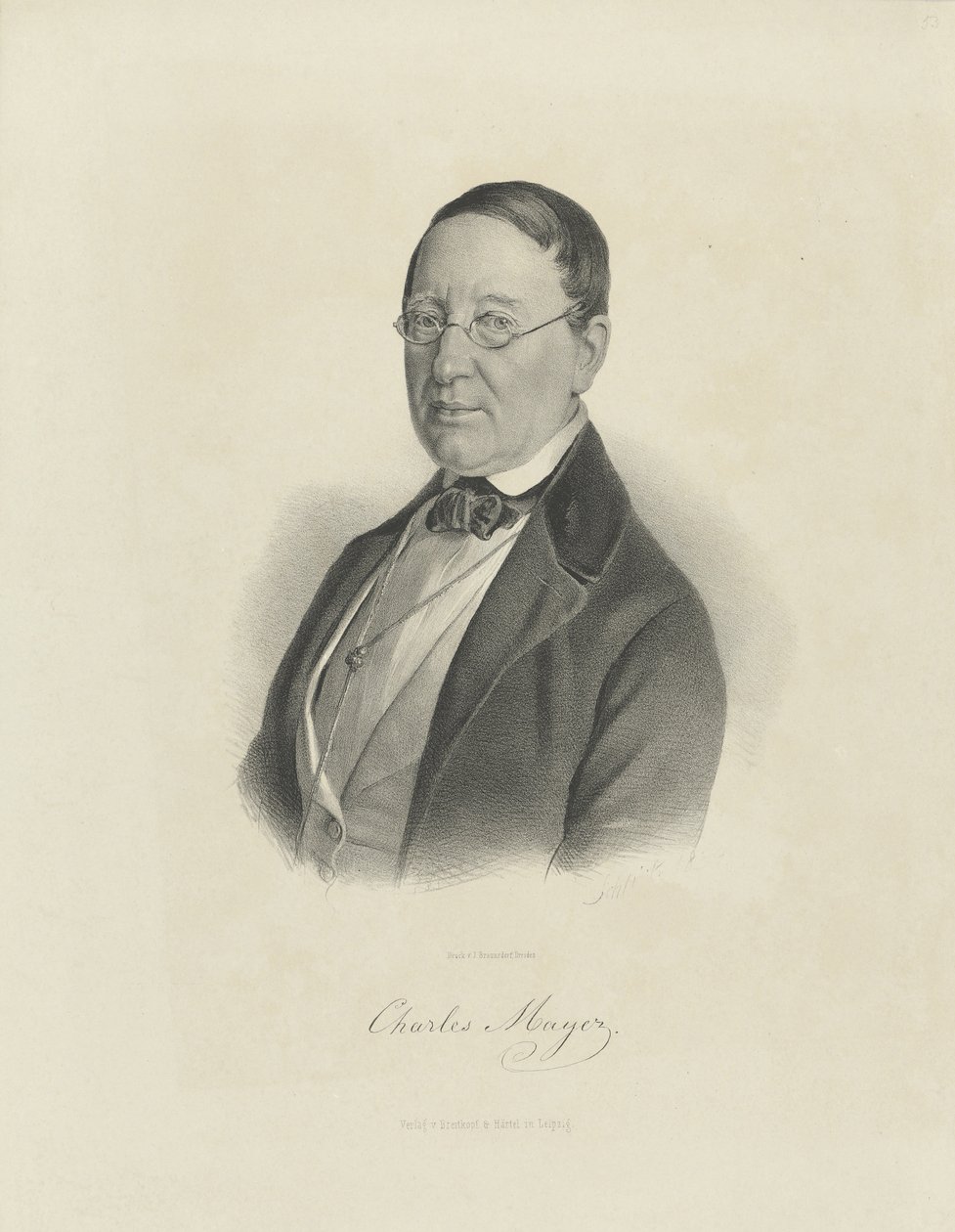 Porträtt av pianisten och kompositören Charles Mayer 1799-1862, ca 1854. av Breitkopf and Härtel