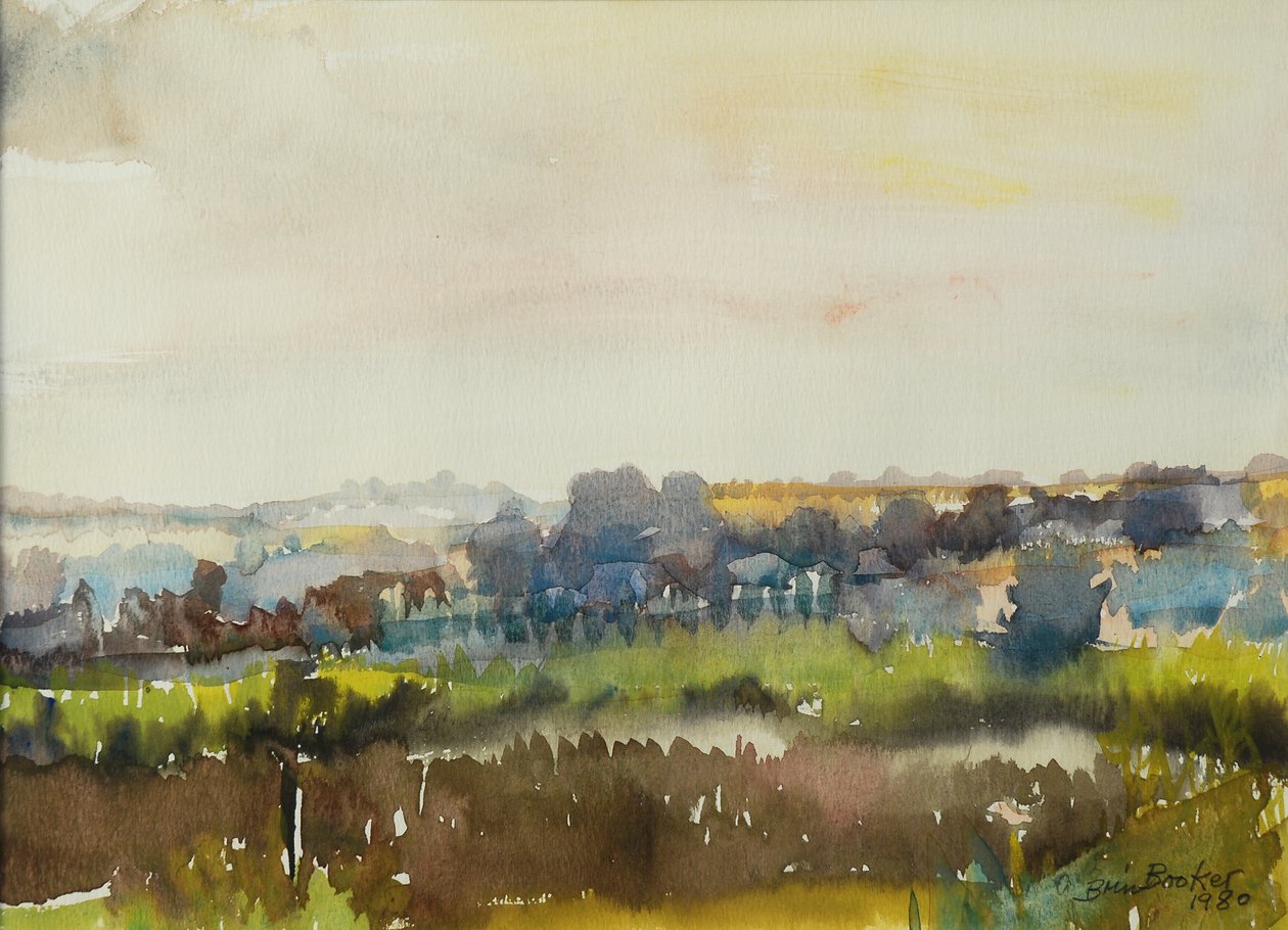 River through the Meadow, 1980 (wc på papir) swed av Brenda Brin Booker
