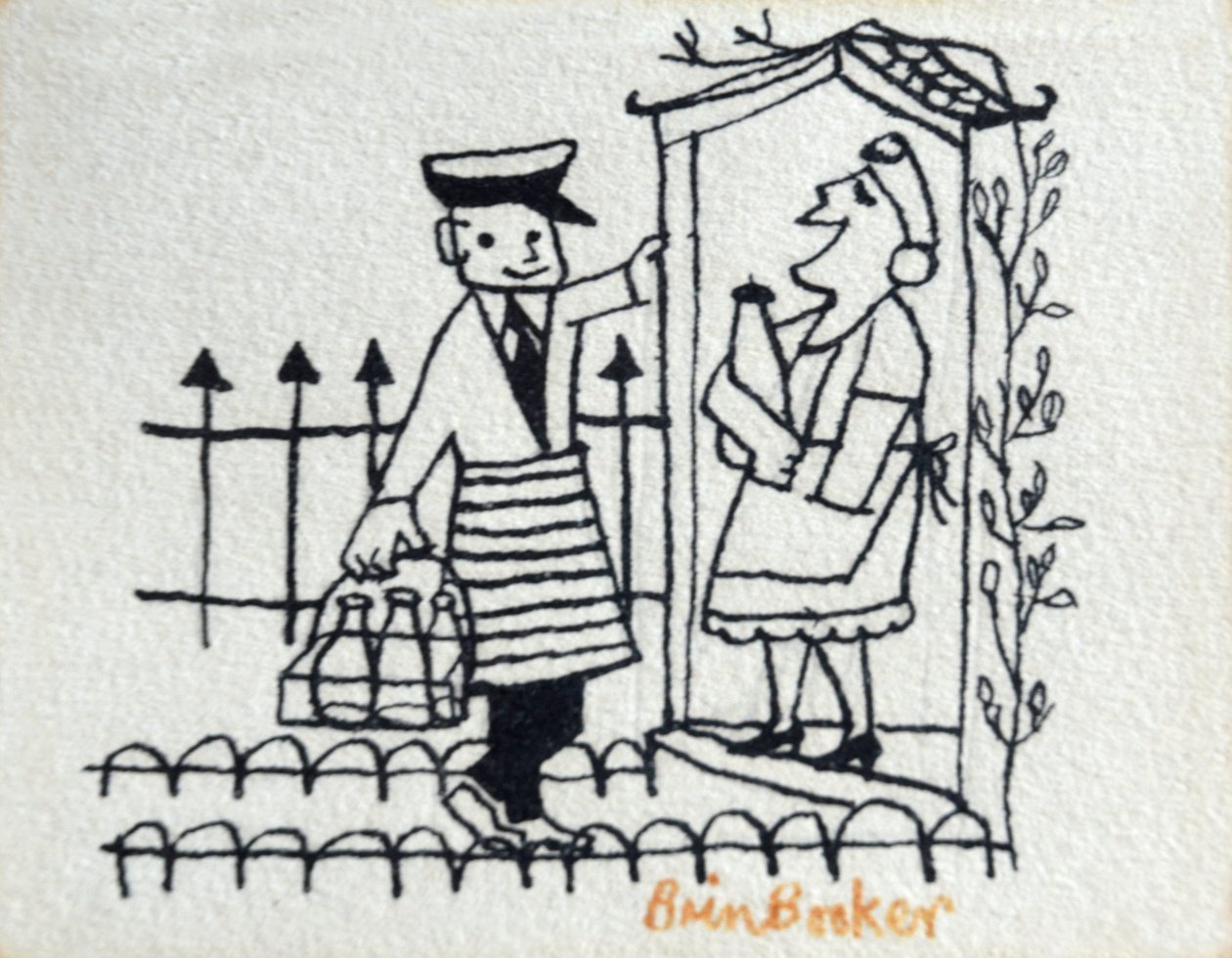 The Milkman (penna och bläck på handgjort papper) av Brenda Brin Booker