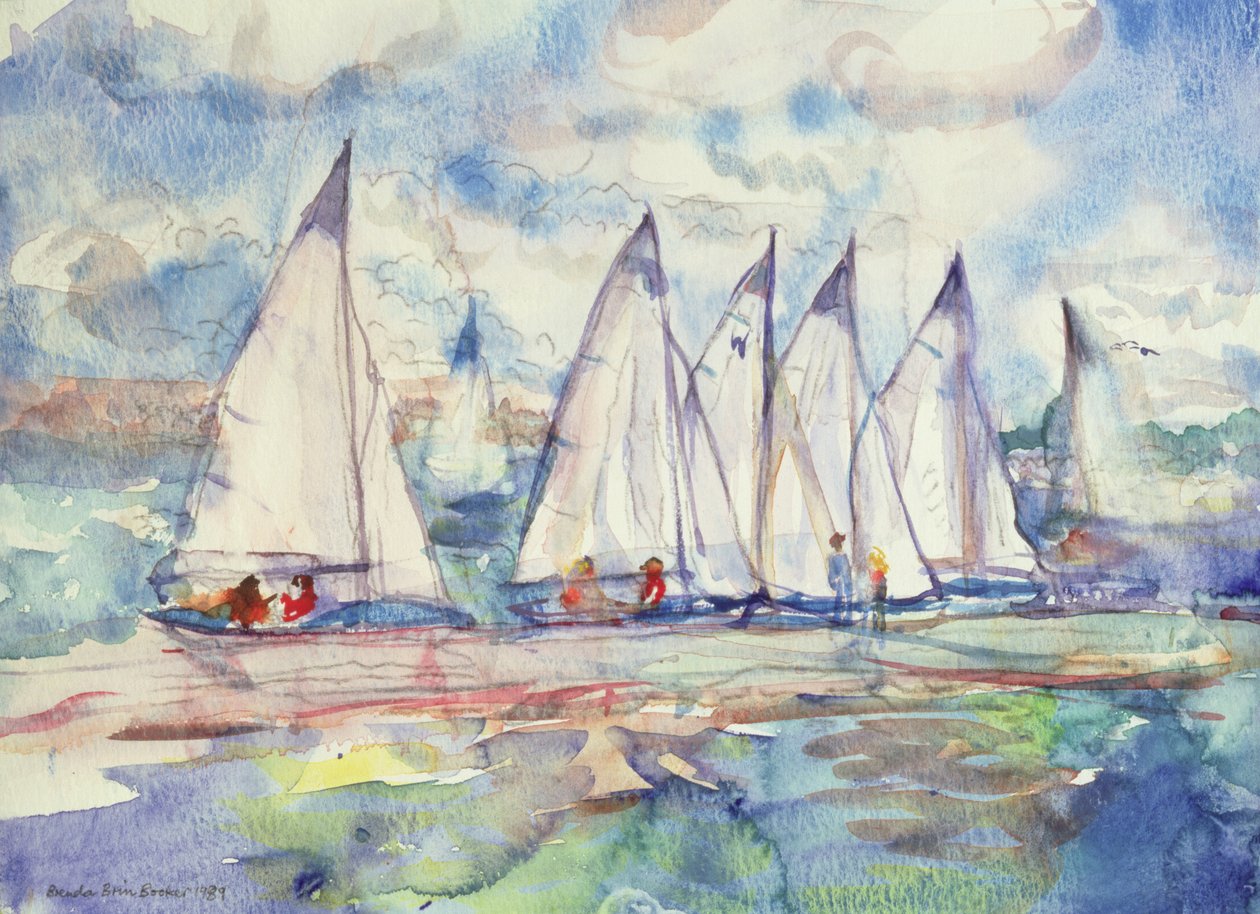 Blue Sailboats, 1989 (wc på papper) av Brenda Brin Booker